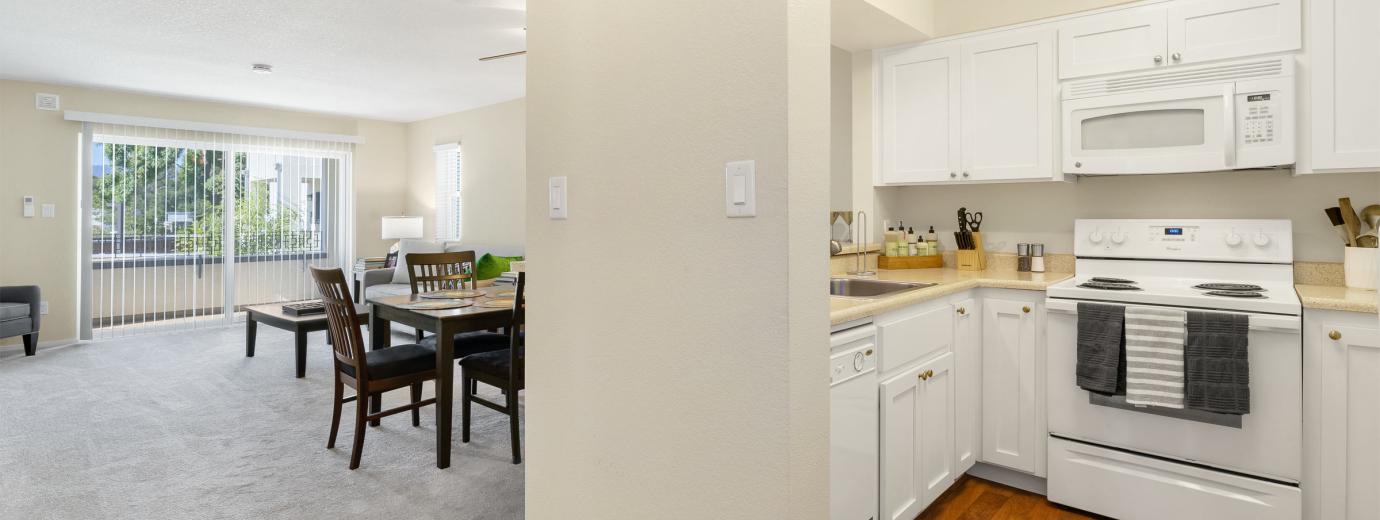 kitchen and living room